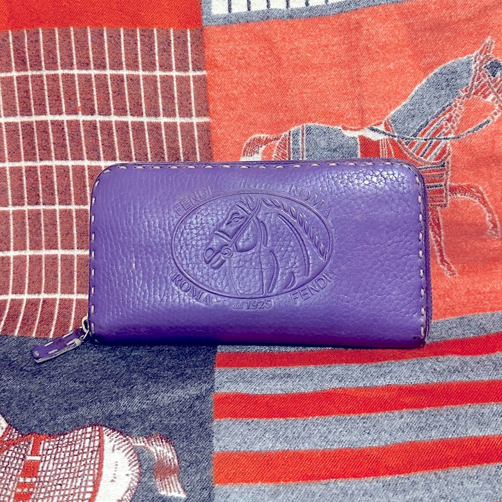 Fendi Selleria Leather Logo Zip Around Wallet